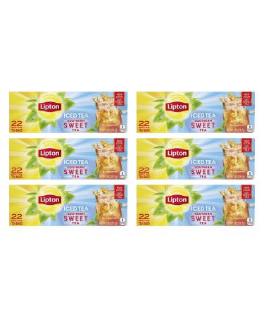 Lipton Family-Sized Black Iced Tea Bags, Southern Sweet Tea 22 ct (Pack of 6)