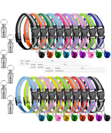 18 Piece Reflective Cat Collars with Bell Adjustable Durable Nylon Cat Collars with Safety Buckles and 6 Piece Weatherproof Metal ID Tags Pendant Anti-Lost ID Tags for Puppy Kittens