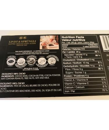 100% Cacao Lindt Pure Dark Chocolate 50g - Buy Online on SooperMarket.com