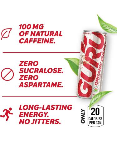 Guru Organic Energy Drink - Lite - Revitalize Your Day with GURU Plant Based Lite Energy Drink - Recharge and Stay Focused - Healthy Ingredients - Low Calories - Natural Caffeine - 250 ml (Pack of 24) - Buy Online on SooperMarket.com