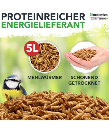 Gardemics Dried Mealworms 5L - Premium Insect Feed for Birds Fish Reptiles & More | 800g - Buy Online on SooperMarket.com