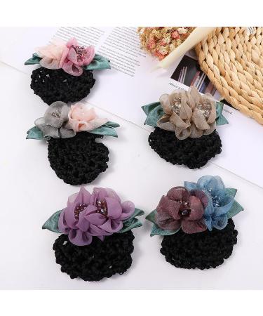 Women's Crochet Hair Bun Net with Flower Decor Hair Clip - 5 Colors - Buy Online on SooperMarket.com