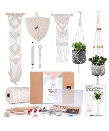 MIGO Creates Macrame Kits for Adults Beginners DIY Macrame Kit with 126pcs Macrame Supplies and 165 Yard 3mm Cotton Cord. Ebook Tutorial Included for 7 Creative Basic Macrame Projects and Knots!