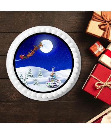 PRECUT 7" Christmas Cake Topper Christmas Snow Scene Edible Christmas Cake Decorations Santa Cake Toppers Xmas Cake Decoration Round Christmas Cake - Buy Online on SooperMarket.com