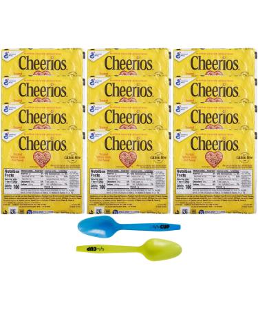 Cheerios Toasted Whole Grain Gluten-Free Cereal, 1.0 oz Single Serve Bowls (Pack of 12) with 2 By The Cup Mood Spoons