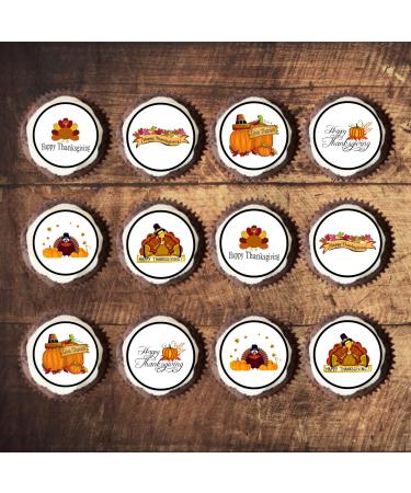 PRECUT Thanksgiving Cupcake Toppers Edible Thanksgiving Mini Cake Decorations - Edible Fall Party Decorations Thanksgiving Cake Topper Edible Pumpkin Cake Decorations (24)