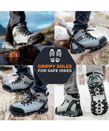 Foxelli Men's Waterproof Suede Hiking Boots - Breathable, Comfortable & Lightweight - Size 9.5 Grey - Buy Online on SooperMarket.com