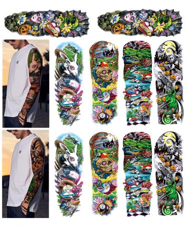 DaLin Extra Large Temporary Tattoo Sleeves Full Arm Fake Tattoos for Women Men 10 Sheets (Nightmare Halloween Collection) Halloween Before Christmas Collection
