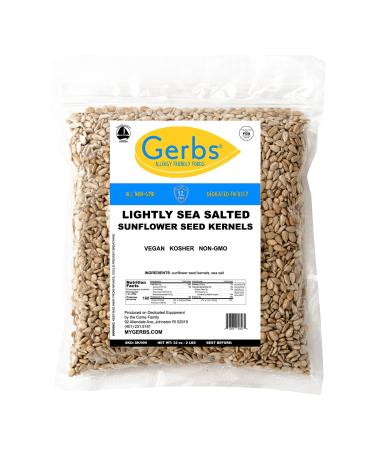 GERBS Lightly Sea Salted Roasted Sunflower Seed Kernels No Shell 2 lbs., Top 14 Allergy Free Foods, Healthy Superfood Snack, Non GMO, Dry Roast, No Oils, No Preservatives, Resealable Bag, Gluten Free, Vegan, Keto, Kosher L