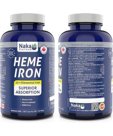  120 vcaps HEME IRON 11 mg Elemental Iron Superior Absorption Made in Canada - Buy Online on SooperMarket.com