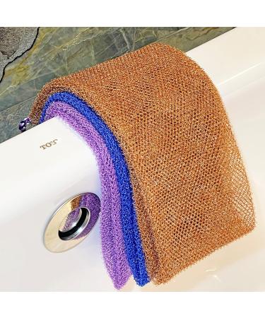 3 Pieces African Exfoliating Long Net Bath Sponge Set - Body Scrubber & Exfoliation Rag in Blue Brown & Purple | Daily Skin Smoother for All Skin Types - Worldwide Shipping - Buy Online on SooperMarket.com
