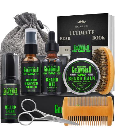 Beard Kit,Beard Growth Kit,Beard Grooming Kit,w/Beard Foam/Shampoo/Wash,Growth Serum,Oil,Balm,Brush,Comb,Shaving Scissor,Storage Bag,E-Book,Beard Care&Trimming Kit Gifts for Men Him Dad Boyfriend