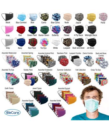 WeCare Disposable Face Mask - 50 Pack, Assorted Ocean Tone Solid Color Print Masks - 3 Ply Ocean Tones - Buy Online on SooperMarket.com