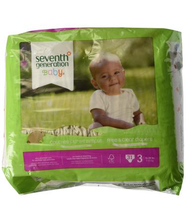 Seventh Generation Free & Clear Diapers Size 3 16-24 lbs 31 Diapers