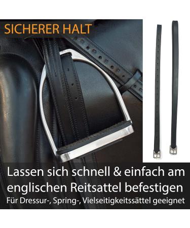 High-Quality Black Leather Horse Delini Stirrup Straps for English Saddles - 130cm to 160cm Length (150cm Option) - Buy Online on SooperMarket.com