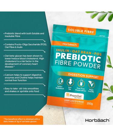 Prebiotic Fibre Supplement 250g | Gut Health Support Vegan Powder | FOS Inulin & Oat Bran Beta Glucans | Horbaach - Buy Online on SooperMarket.com
