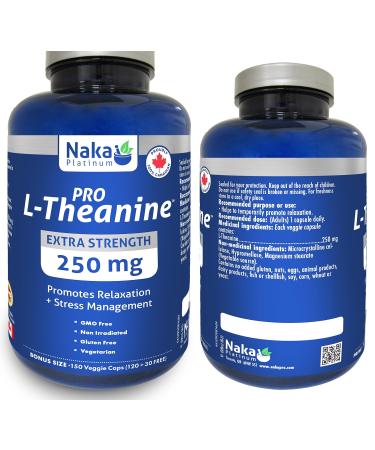 Naka Platinum PRO L-Theanine 250 mg Promotes Relaxation BONUS SIZE 150 Veggie Caps (120+30 FREE) 150 count (Pack of 1)