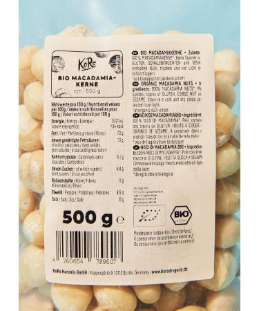 Koro Bio Macadamia Nuts 500g - Organic Whole Kernels with Mild Aroma - Additive-Free & Crispy - International Shipping Available - Buy Online on SooperMarket.com
