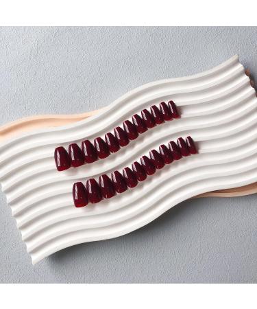 Dark Red Press On Nails - Medium Short Square & Ballerina Coffin Shape | 24 PCS Glossy Acrylic Fake Nails | Xcreando Spring Summer Collection - Buy Online on SooperMarket.com