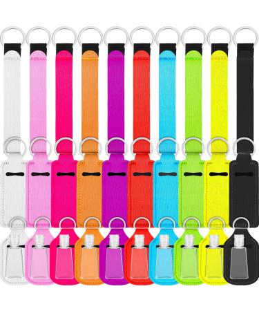 40 Pieces Travel Bottle Keychain Holders Set Includes 10 Chapstick Holder 10 Keychain Wristlet Lanyards 10 Lipstick Holder Keychain 10 Plastic Empty Bottles for Women Travelling, Large Size