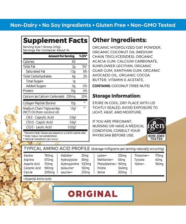 Orgain Collagen Creamer with Organic Oatmilk Powder - 10g Grass-Fed Collagen, MCT, Avocado & Coconut Oil - Non-Dairy, Non-GMO - 10 oz - Buy Online on SooperMarket.com