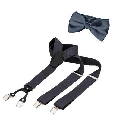 BomGuard Men's Suspenders Bow Tie Set 4 strong clips 3.5 cm wide in Y-shape one size dark grey