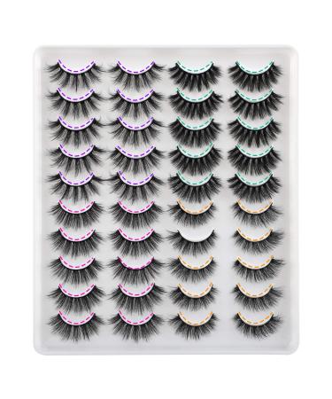 JIMIRE 20 Pairs False Eyelashes 4 Styles Fluffy Eyelashes Pack 3D Volume Faux Mink Lashes Packs 12MM-16MM- 4 Styles