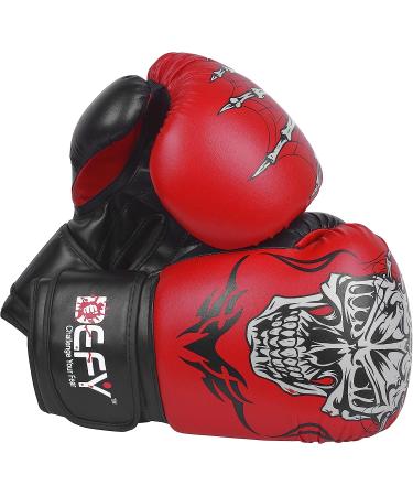 Defy Sports Premium Faux Leather Kickboxing Gloves | Gel Infused with Thumb Support | Skull Design Red 10 oz | Men and Women - Buy Online on SooperMarket.com