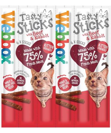 Webbox Tasty Sticks Cat Treats Beef and Rabbit - Kitten Friendly Wheat and Grain Free No Artificial Colours (25 x 6 Packs) - Buy Online on SooperMarket.com