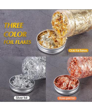 YULIKTOR Gold Foil Flakes for Resin - 15g Metallic Leaf for Nails, Painting, Crafts, Slime & Jewelry Making - 3 Bottles Imitation Gold/Silver/Copper Colors - Buy Online on SooperMarket.com