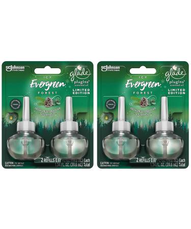 Glade Plugins Scented Oil Refills - Limited Edition - ICY Evergreen Forest - 2 Count Refills Per Package - Pack of 2 Packages