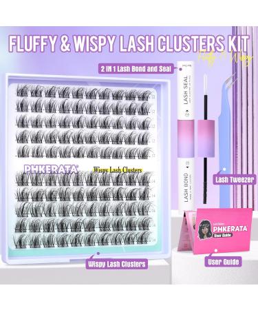 PHKERATA Wispy Individual Eyelashes Extension DIY Kit | C Curl Fluffy Cluster Lashes with Glue, Tweezers, Bond & Seal | Natural Look | 100Pcs 12/14MM - Buy Online on SooperMarket.com