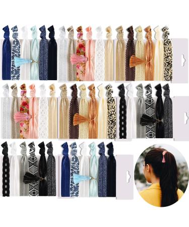 48 Pieces Ribbon Hair Ties with Tassel No Crease Elastic Ponytail Holder Elastic Knotted Hair Bands for Women Girls Hair Accessories