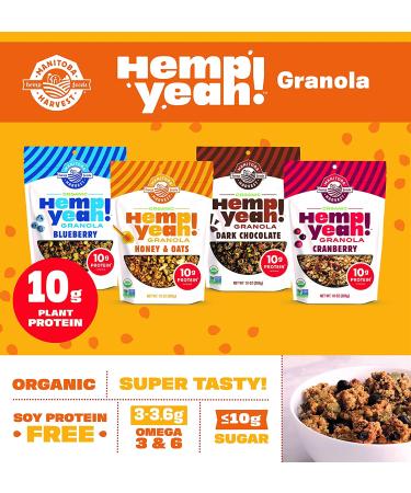 Manitoba Harvest Hemp Yeah! Granola  Blueberry  10Oz  with 10 g of Protein  3.6 g Omegas  3 g of Fiber and less than 10 g Sugar Per Serving  Organic  Non-GMO  Pack of 3 10 Ounce (Pack of 3) Blueberry - Buy Online on SooperMarket.com