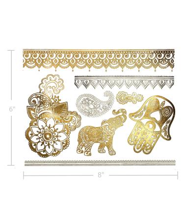 Terra Tattoos Gold Silver Metallic Temporary Tats - 75+ Boho Henna Designs - Waterproof, Non-Toxic, Long-Lasting - Ideal for Beach, Festivals & More! - Buy Online on SooperMarket.com