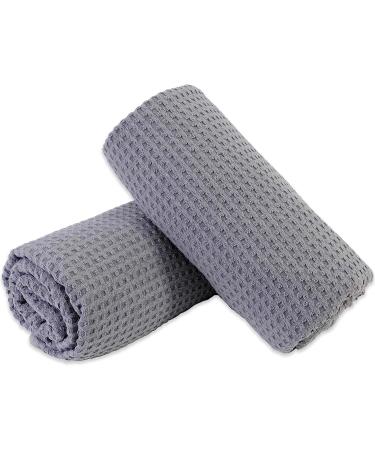 POLYTE Oversize Quick Dry Microfiber Bath Towel Set of 2 - 60x30in (Gray Waffle Weave) - Buy Online on SooperMarket.com