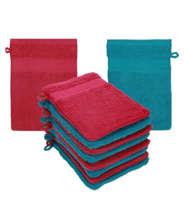 Betz 10 pieces wash gloves terry cloth wash glove Palermo 100% cotton washcloth set size 16 x 21 cm color cranberry-petrol