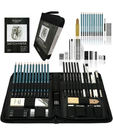 EVAZAR London Sketching and Drawing Art Supplies Includes Graphite & Charcoal Pencils & Sticks Plus Accessories Beautifully Presented in Portable Case with Integrated Stands 44 Piece Set 44 piece - teal