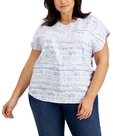 Alfani Plus Size Printed Dolman-Sleev Blue Delicate Dye 3X