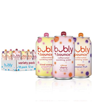 Bubly Bounce Caffeinated Sparkling Water 3 Flavor Variety Pack 12oz Cans 18.0 Count
