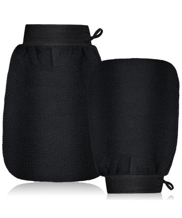 PAFUWEI 2 Pieces Exfoliating Gloves Body Exfoliator Mitt Double-sided Body Bath Mitt Body Scrub Gloves Dead Skin Removal for Bath Shower Spa Black