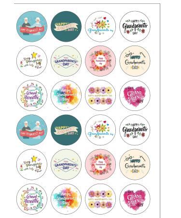 24 Precut Round Grandparents Day Edible Wafer paper Cake Toppers Decorations