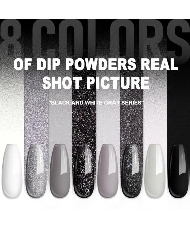 8 Colors Dip Powder Nail Set - Classic Black White & Gray Collection | DIY Glitter Pastel Nail Kit for Women | No Nail Lamp Required - Buy Online on SooperMarket.com