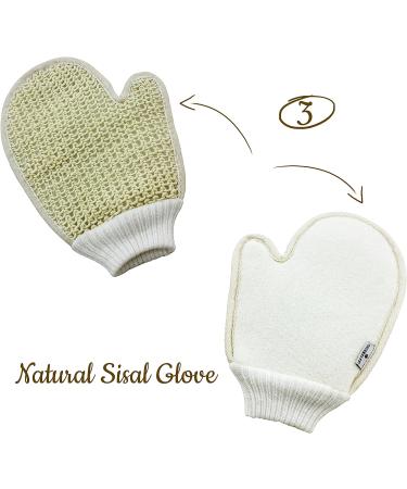 Bath Exfoliating Shower Gloves Set - 3 Scrubber Mitts for Dead Skin Removal & Soft Body, Bamboo Loofah, Sisal & Jute - Back, Neck, Face Use - Buy Online on SooperMarket.com