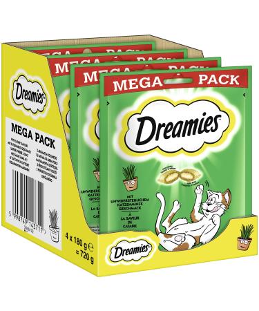 Dreamies Catnip cat snacks with mint fantastically crispy bags with a delicate filling in a mega pack 4 x 180g Mint 180 g (pack of 4)