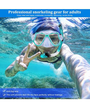 JARDIN Dry Snorkel Set | Panoramic View Anti-Fog Diving Mask | Free Breathing & Adjustable Strap | Professional Snorkeling Gear for Adults | Teal - Buy Online on SooperMarket.com