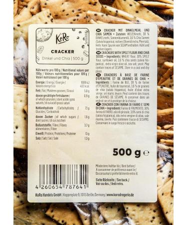 KoRo Crackers Spelt-Chia 6 x 500g - Vegan Low Sugar Salted Snacks - International Shipping Available - Buy Online on SooperMarket.com