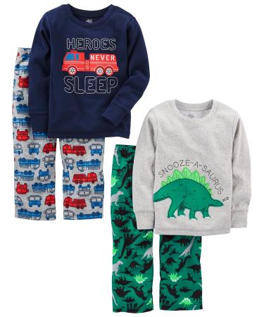 Simple Joys by Carter's Boy's Pajama Set 2 Years Grey/Green Dinosaur/Firetruck/Heroes