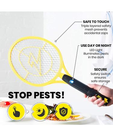 ZAP IT Rechargeable Bug Zapper Racket - 4000 Volt with Blue Light Attractant - USB Charging Cable - Medium Yellow - Buy Online on SooperMarket.com
