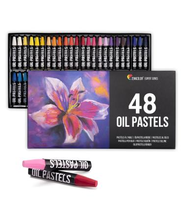 Zenacolor Oil Pastels for Artists (Set of 48) - pastel oil pastels for kids - High-Pigment Water-Resistant Oil Pastel Colors - Soft Texture  No Residue - Art Supplies for Artists